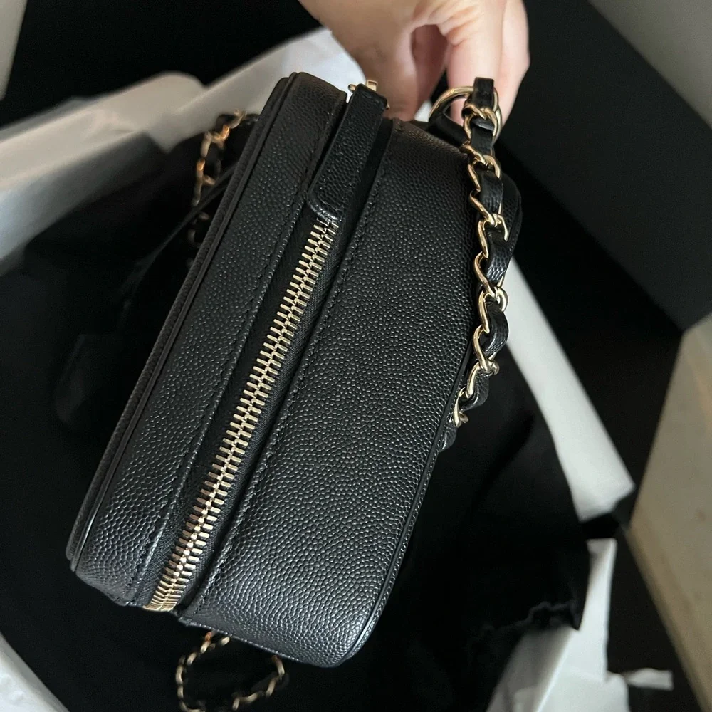 Chanel Medium Black Filigree Quilted Calf Grain Vanity Case w Handle - 20C - NWT - Picture 7 of 11